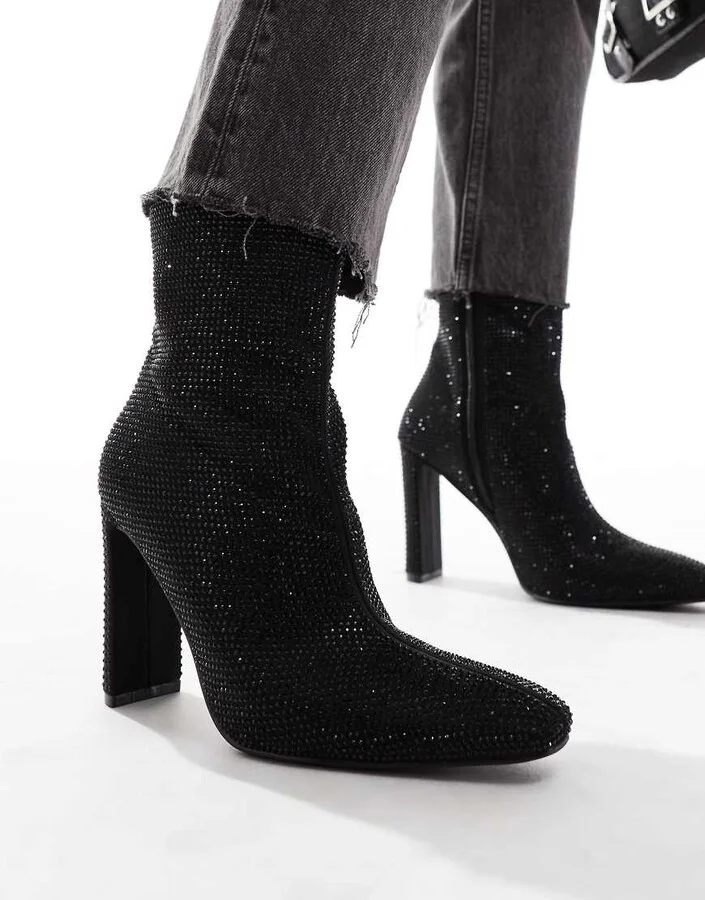 Glamorous heeled ankle boots in black embellished - Image 2