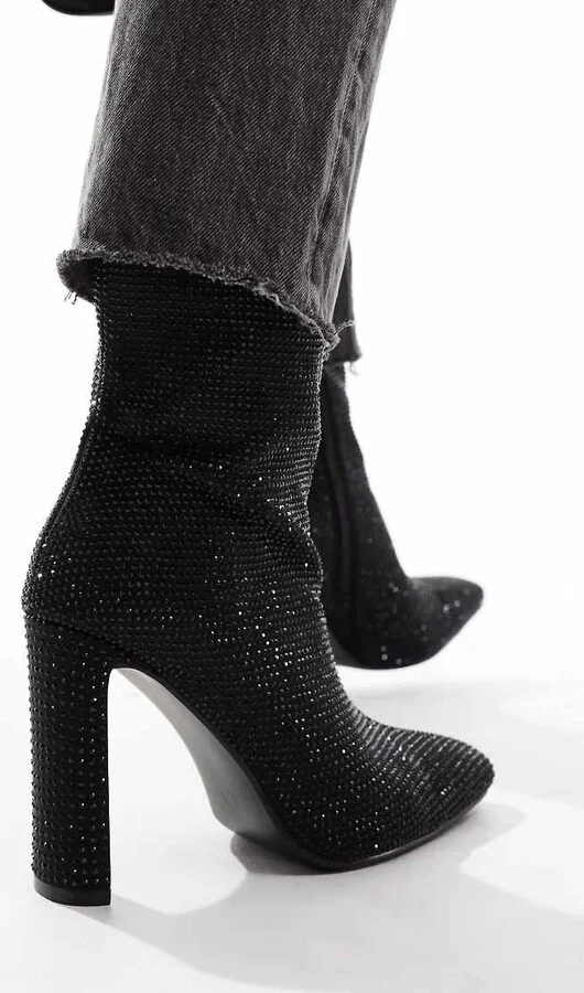 Glamorous heeled ankle boots in black embellished - Image 3