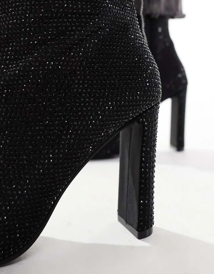 Glamorous heeled ankle boots in black embellished - Image 4