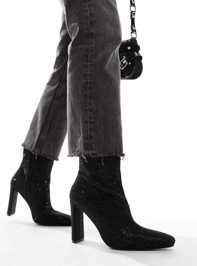 Glamorous heeled ankle boots in black embellished