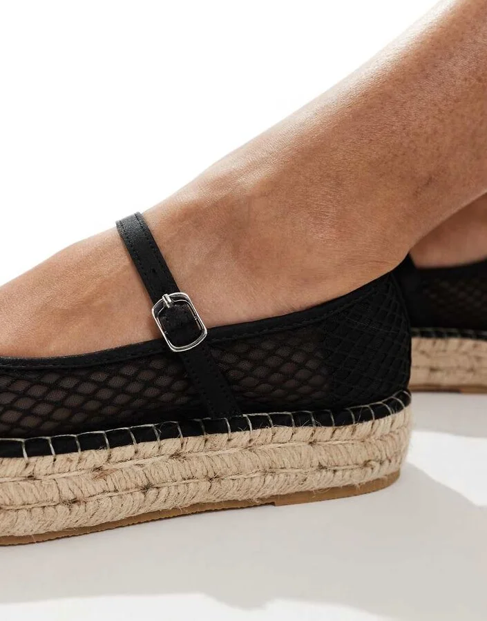 Glamorous mary jane espadrilles in black mesh - Image 2