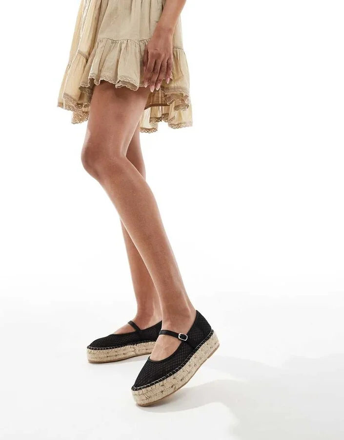 Glamorous mary jane espadrilles in black mesh - Image 4