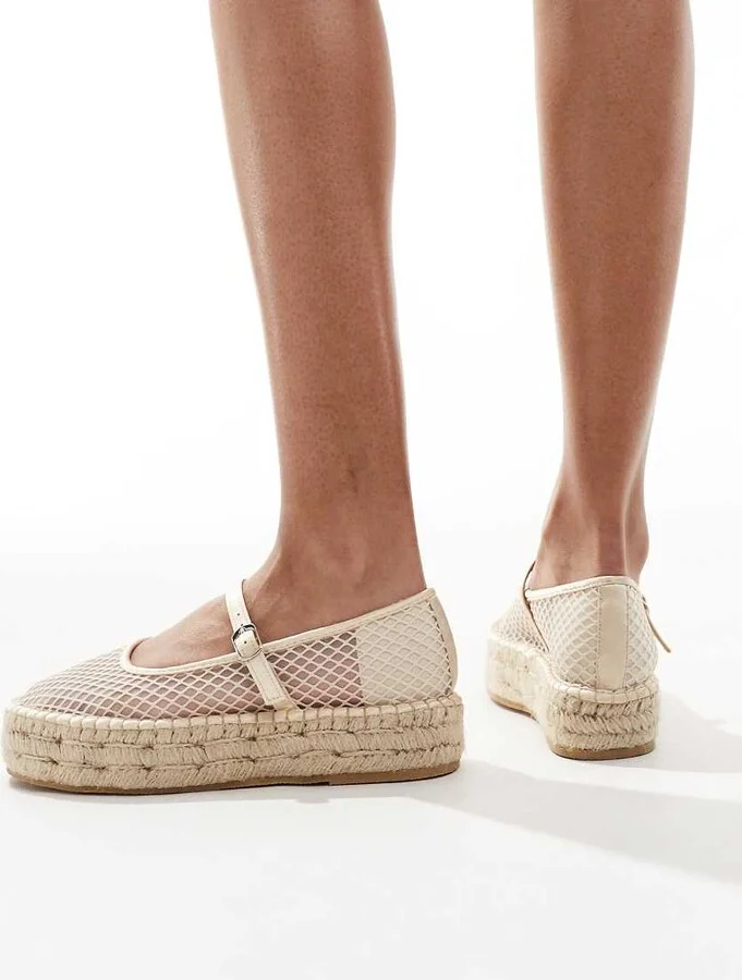 Glamorous mary jane espadrilles in cream mesh - Image 2