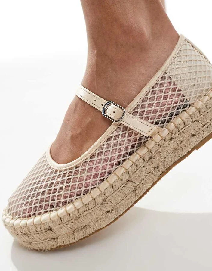 Glamorous mary jane espadrilles in cream mesh - Image 3