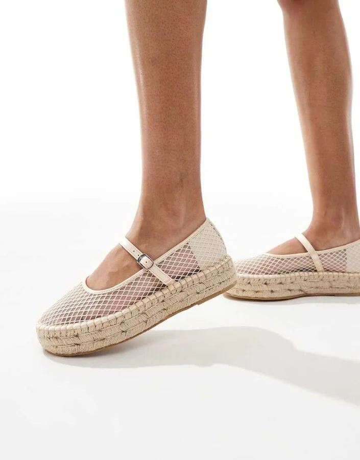 Glamorous mary jane espadrilles in cream mesh