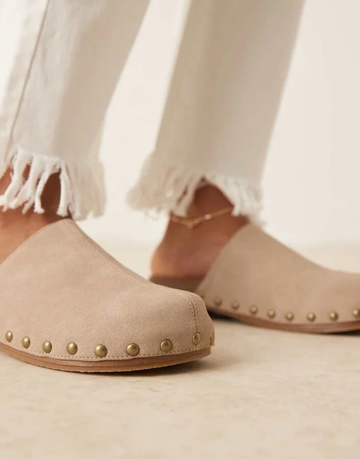 Glamorous mule clogs with studs in taupe - Image 4