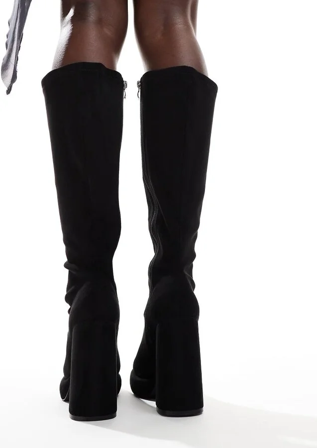 Glamorous platform heeled knee boots in black - Image 3