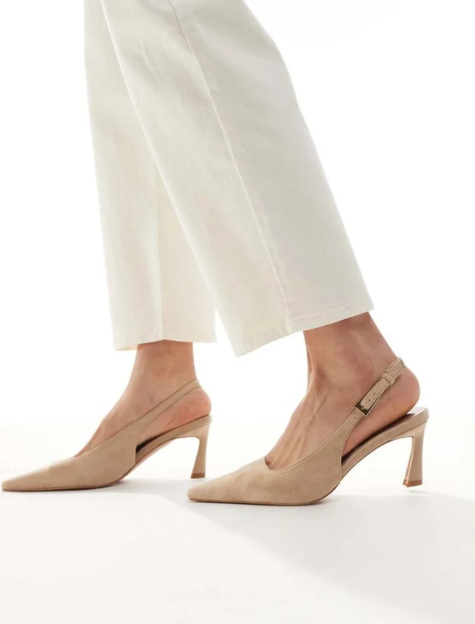Glamorous pointed slingback heeled pumps in cream micro - Image 3