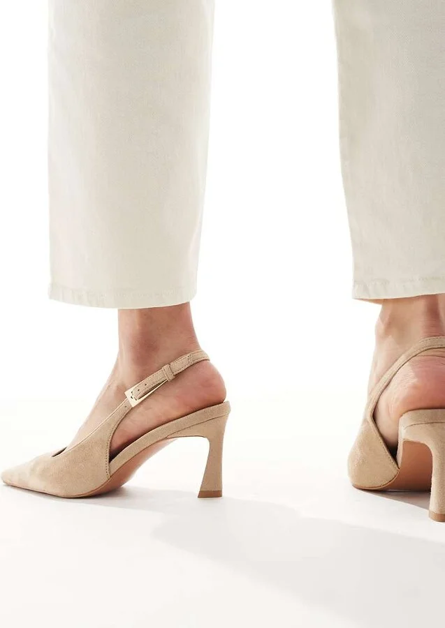 Glamorous pointed slingback heeled pumps in cream micro - Image 4
