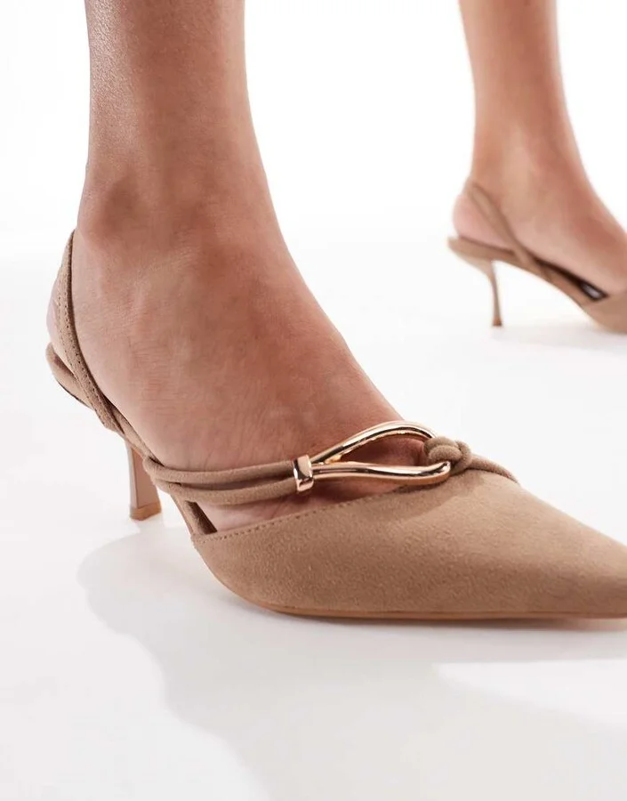 Glamorous slingback heeled shoes in taupe micro - Image 2
