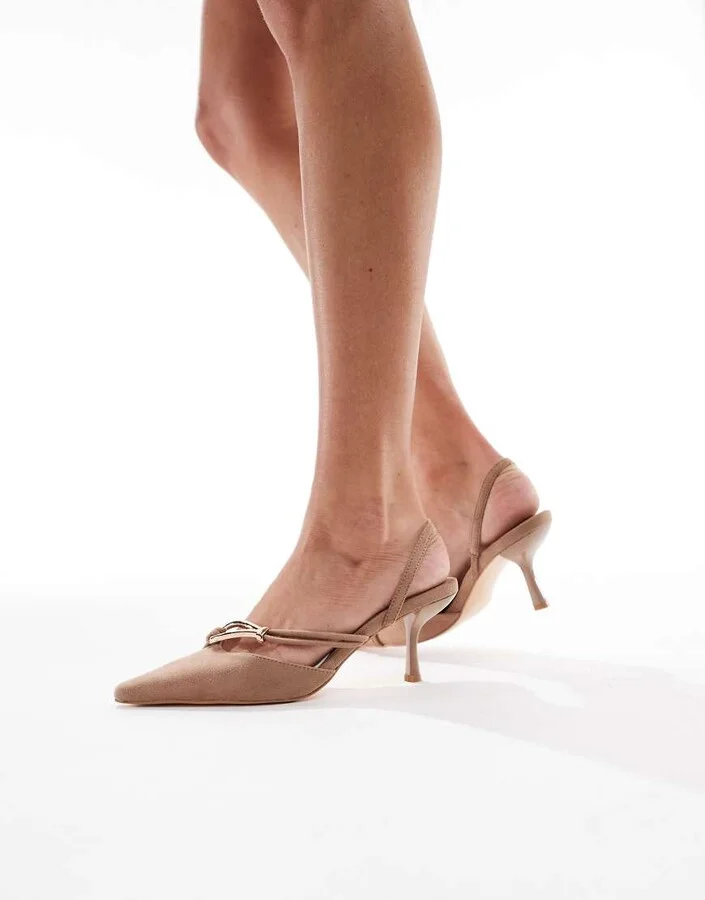 Glamorous slingback heeled shoes in taupe micro - Image 4