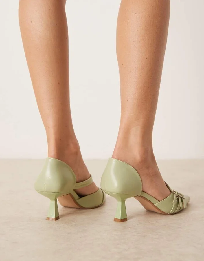 Glamorous slingback kitten heeled shoes in sage - Image 3