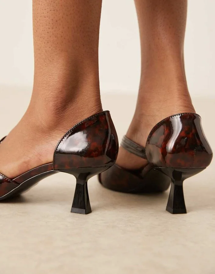Glamorous slingback kitten heeled shoes in tortoiseshell - Image 3