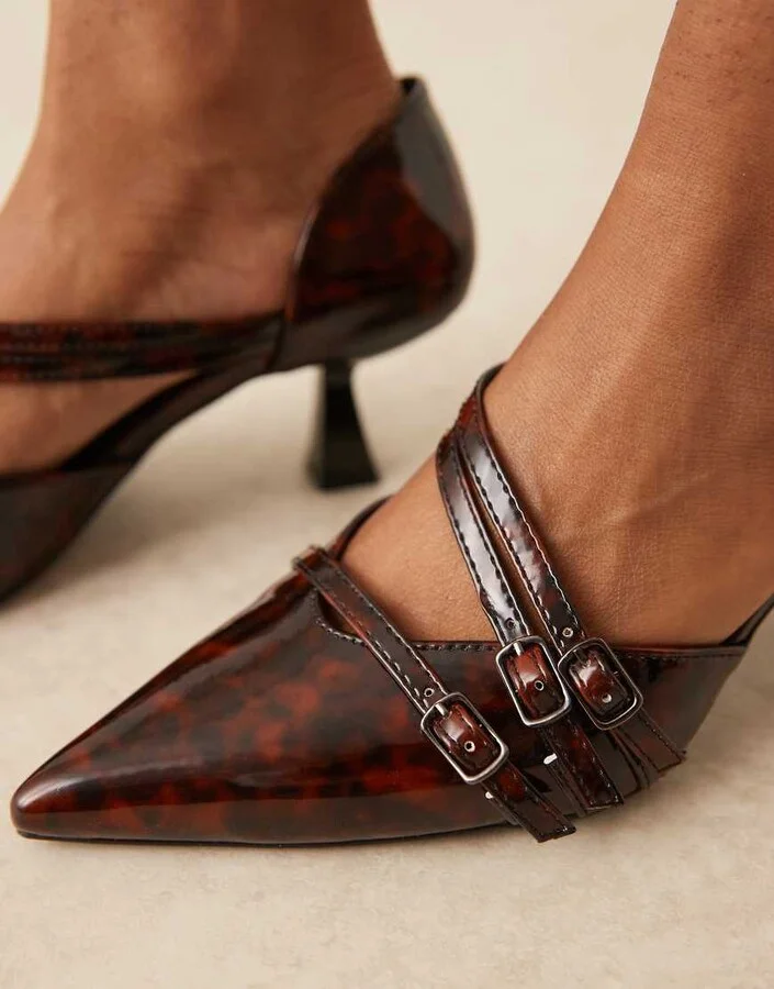 Glamorous slingback kitten heeled shoes in tortoiseshell - Image 4