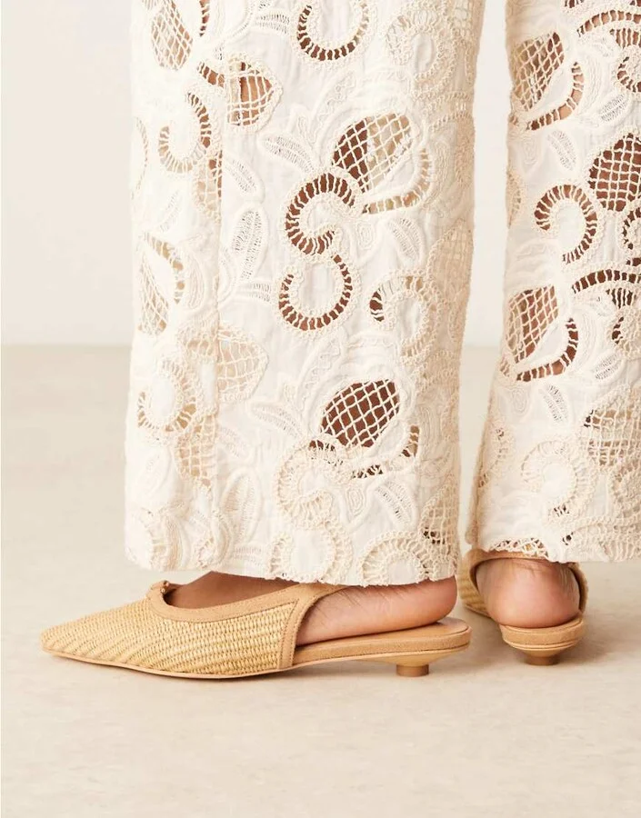 Glamorous slingback low heeled shoes in natural raffia - Image 2