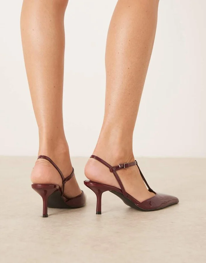 Glamorous slingback pointed heeled shoes in burgundy patent - Image 2
