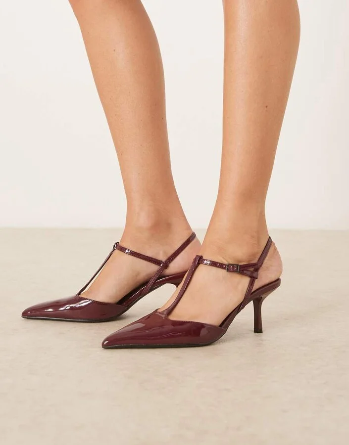 Glamorous slingback pointed heeled shoes in burgundy patent - Image 4