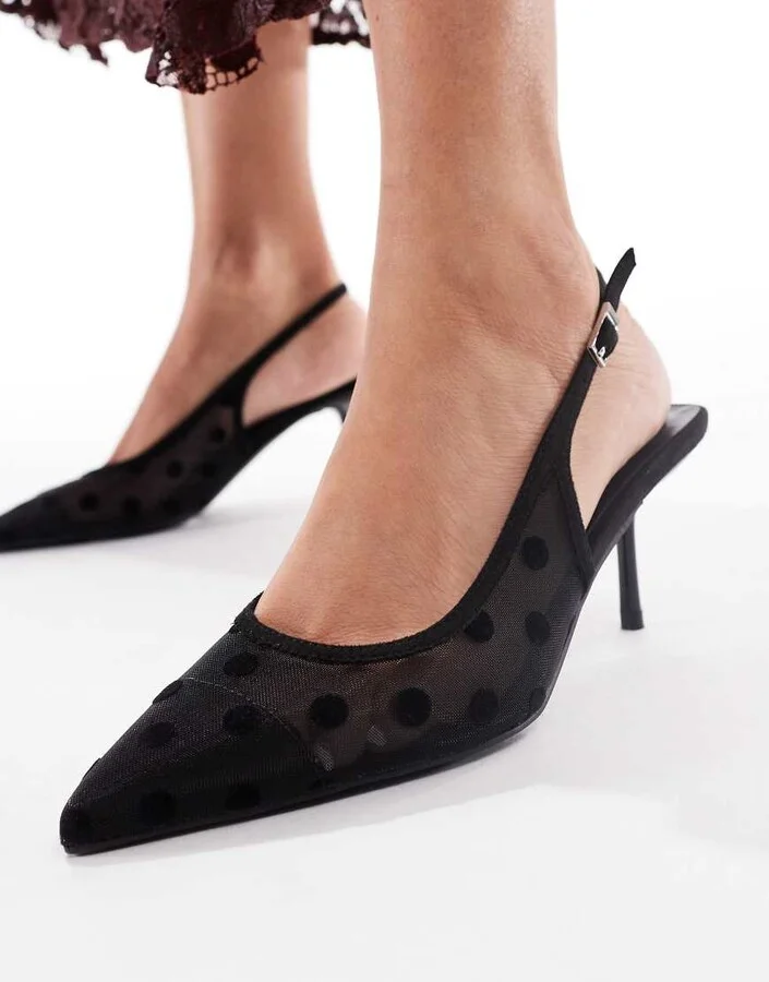 Glamorous slingback pumps in mesh black polka dots - Image 2