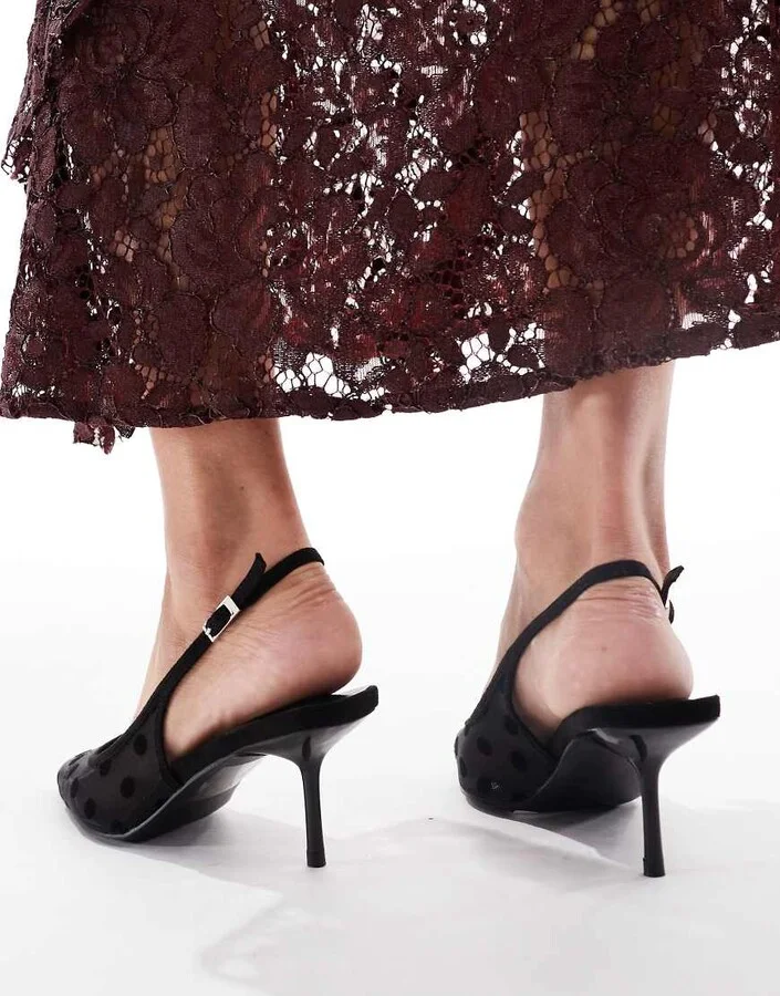 Glamorous slingback pumps in mesh black polka dots - Image 3