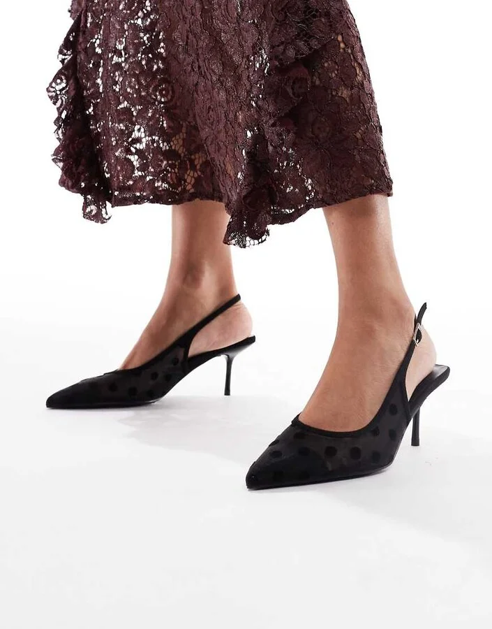 Glamorous slingback pumps in mesh black polka dots - Image 4