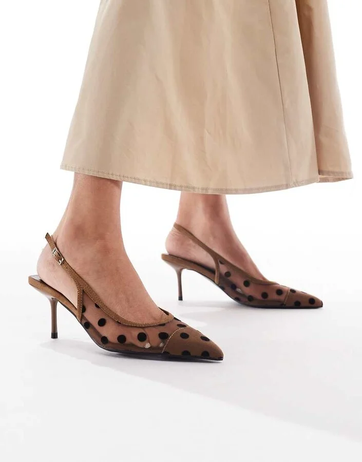 Glamorous slingback pumps in mesh brown polkadot - Image 2