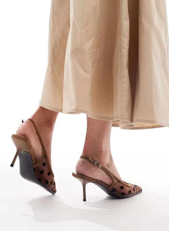 Glamorous slingback pumps in mesh brown polkadot - Image 3