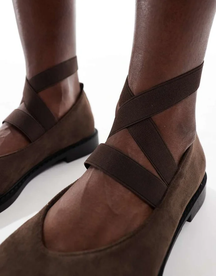 Glamorous square toe mary janes in brown microsuede - Image 2