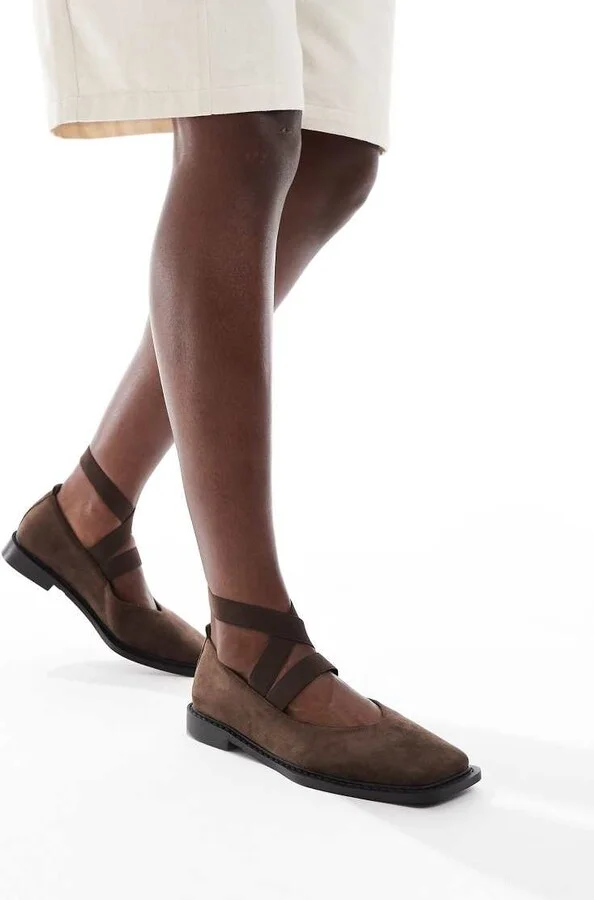 Glamorous square toe mary janes in brown microsuede - Image 3
