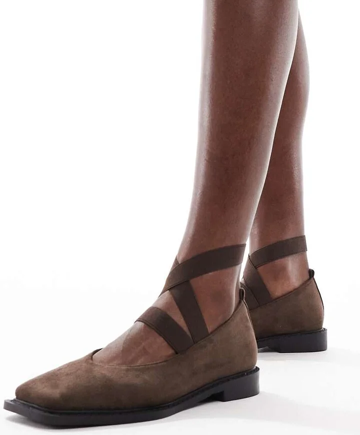 Glamorous square toe mary janes in brown microsuede - Image 4
