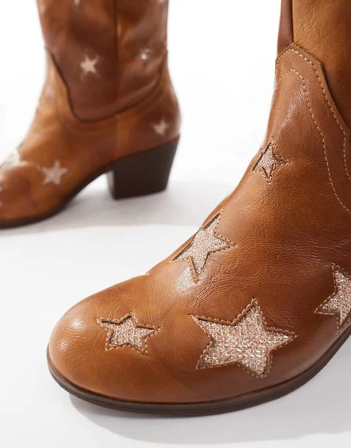 Glamorous star western boots in tan - Image 4
