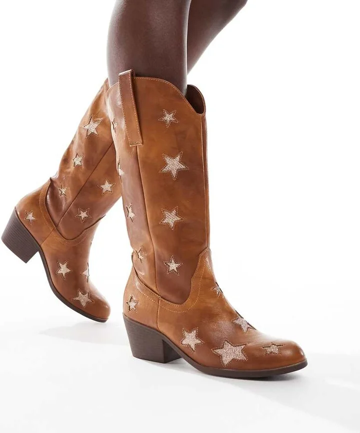Glamorous star western boots in tan