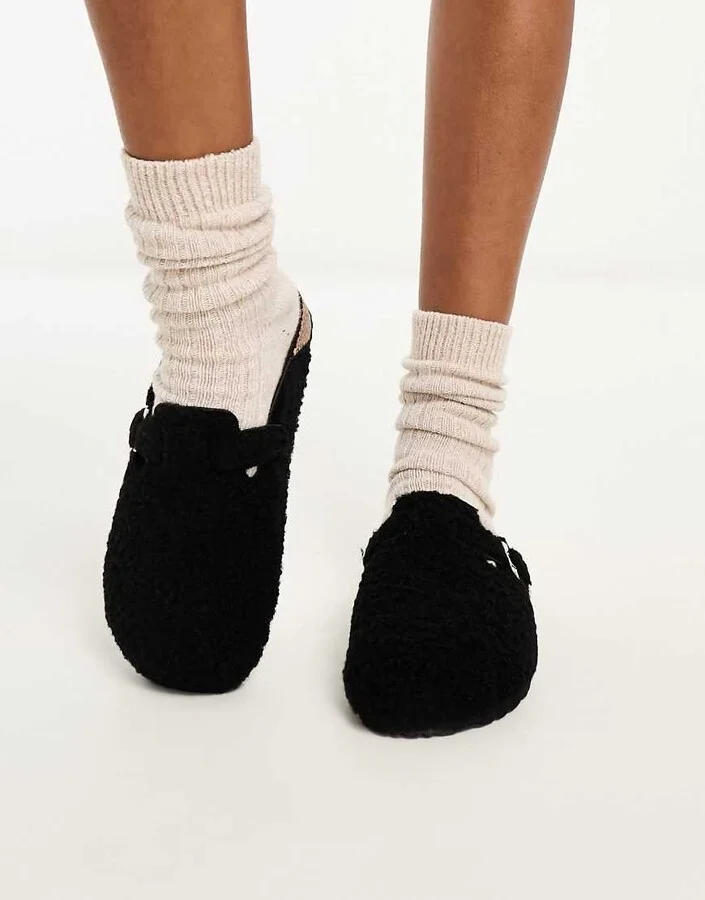 Glamorous teddy mules in black - Image 3