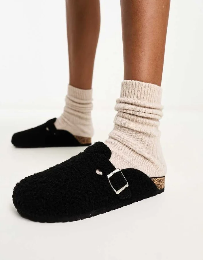 Glamorous teddy mules in black - Image 4