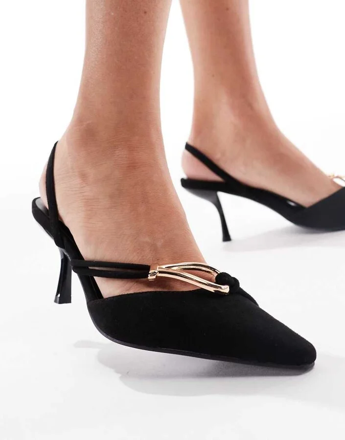 Glamorous tie around heeled shoes in black micro - Image 2