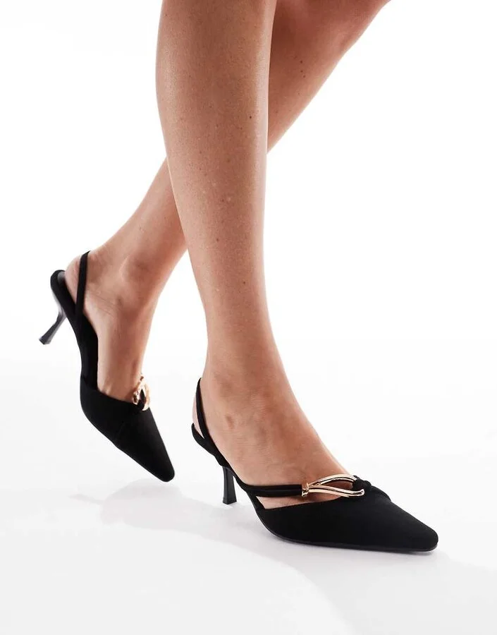 Glamorous tie around heeled shoes in black micro - Image 4