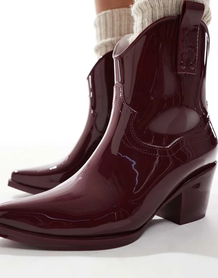 Glamorous welly western boots in burgundy - Image 2