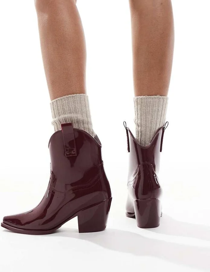 Glamorous welly western boots in burgundy - Image 3