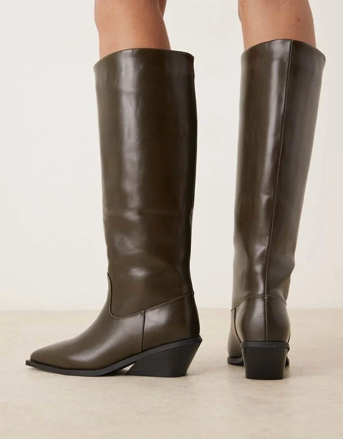 Glamorous western knee boots in khaki green - Image 2