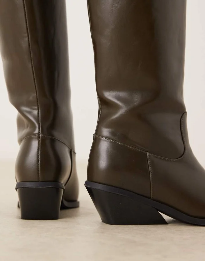 Glamorous western knee boots in khaki green - Image 3