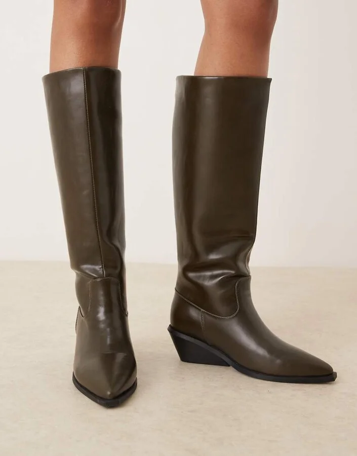 Glamorous western knee boots in khaki green - Image 4