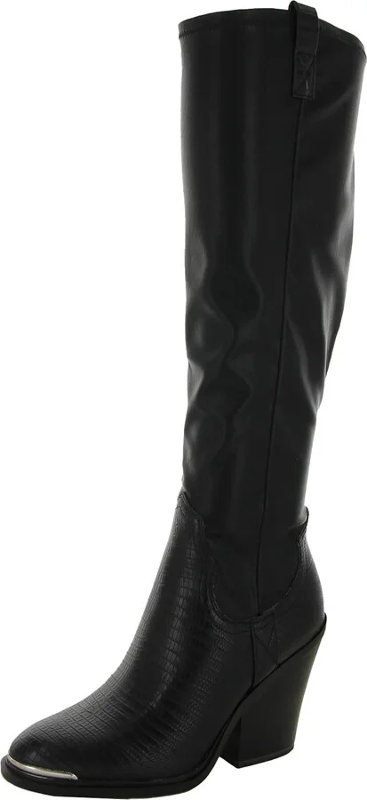 Glenice 2 Womens Faux Leather Stacked Heel Knee-High Boots