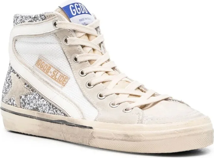 Glitter-Detail Leather High-Top Sneakers - Image 2