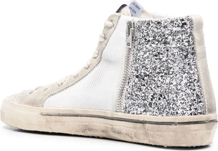 Glitter-Detail Leather High-Top Sneakers - Image 3