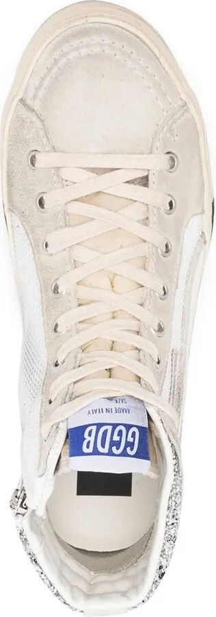 Glitter-Detail Leather High-Top Sneakers - Image 4