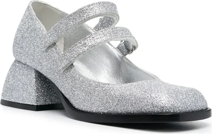 Glitter-Detail Leather Sandals - Image 2