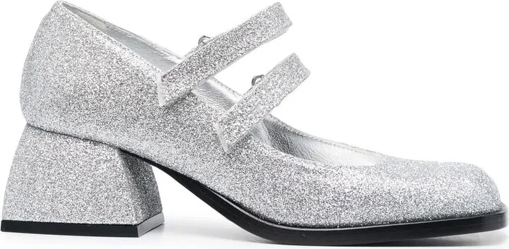 Glitter-Detail Leather Sandals