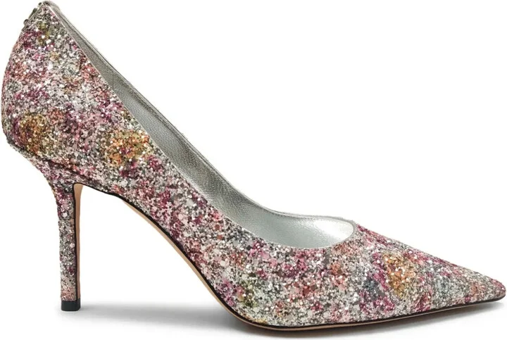 Glitter-Detail Pointed-Toe Pumps