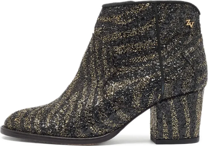Glitter-Embellished Block-Heel Ankle Boots