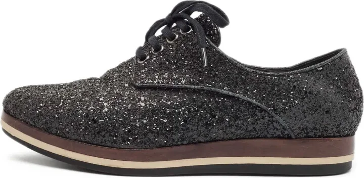 Glitter-Embellished Lace-Up Shoes
