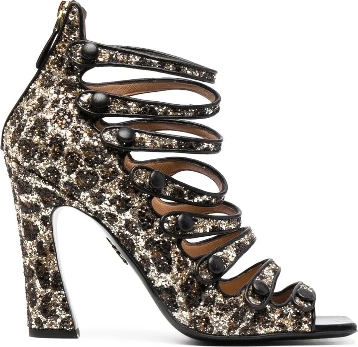 Glitter-Embellished Leopard-Print Sandals